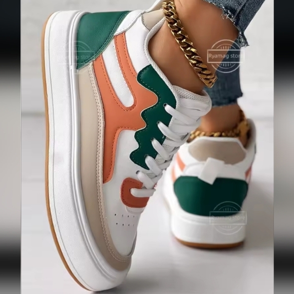 Vibrant High Top Sneakers in Orange and Green - Picture 5 of 8